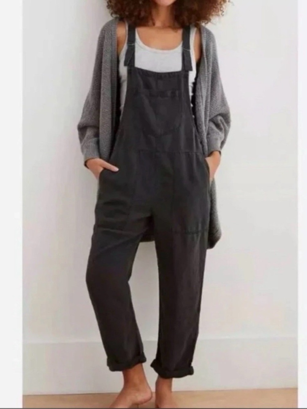 Aerie Werk & Play Corduroy Overalls Women's Gray Adjustable Straps Pockets Sz XS